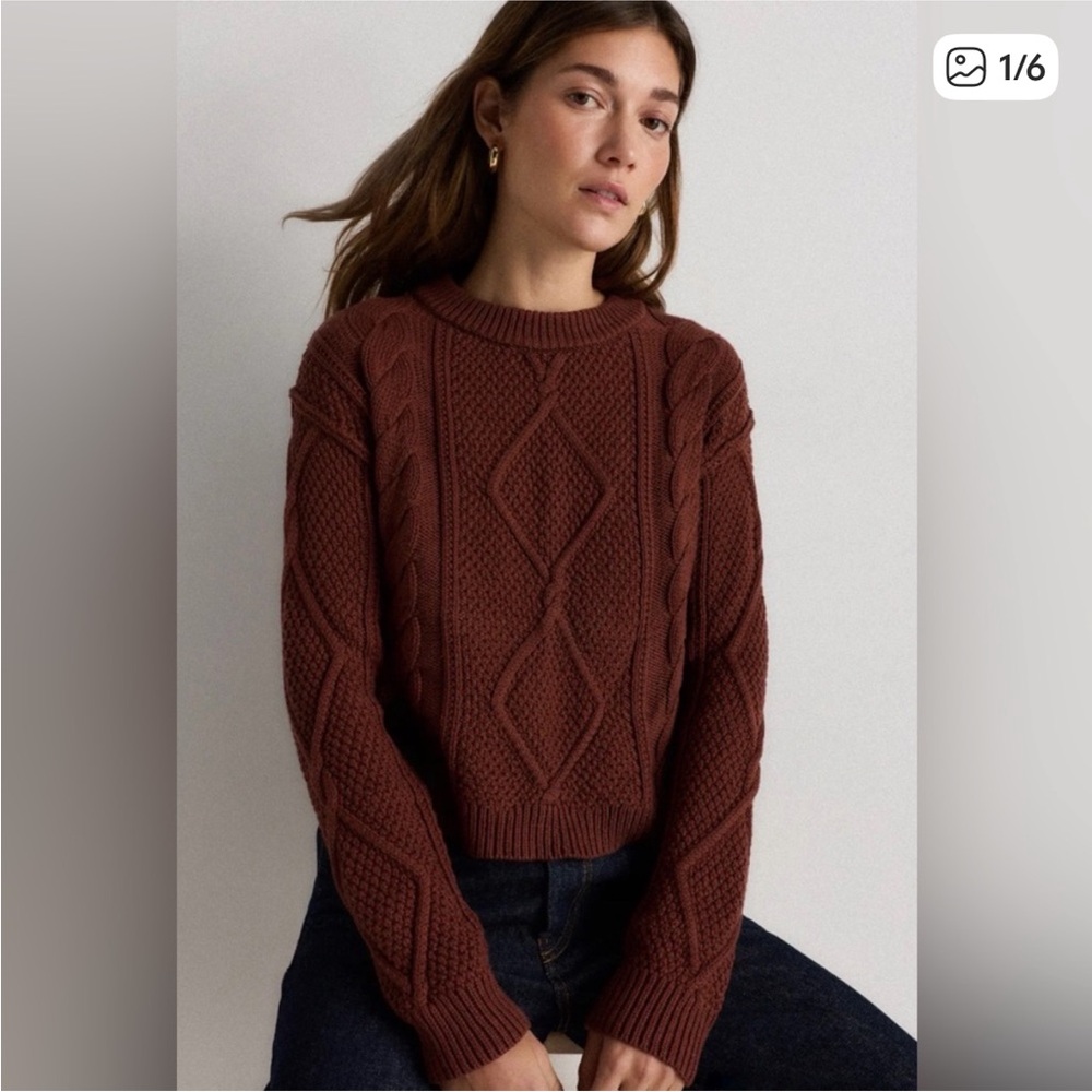 Quince Women's Cable Knit Sweater in Rose Taupe - Picture 3 of 3